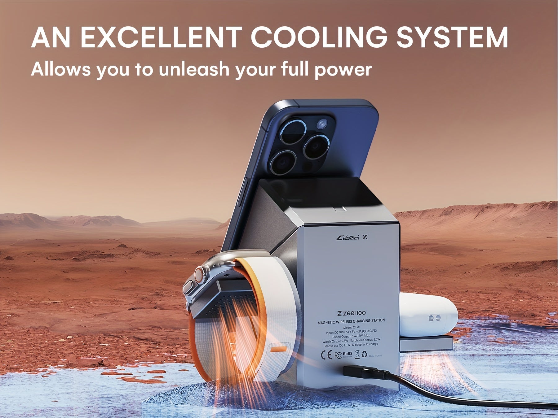 ZEEHOO CubeTrick-X 3-in-1 Magnetic Wireless Charging Station With 30W Charger, All-in-One Charger For IPhone 15 14 13 12, For Samsung S24/S24/S22/S21, For Pixel, For Apple Watch & Smart Watch, For AirPods & Earbuds, 15W Qi2 F