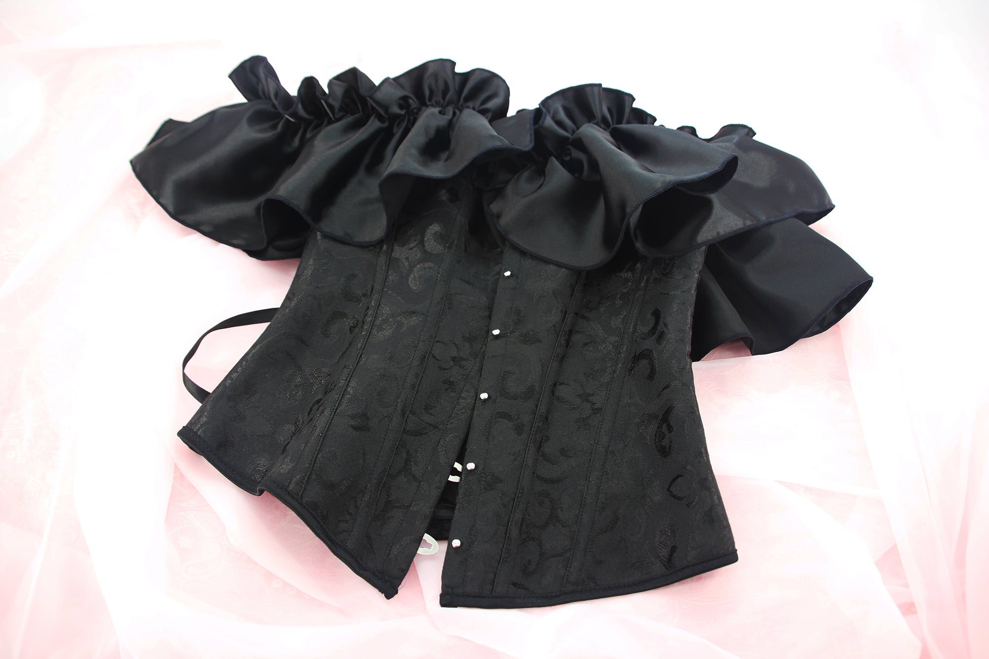 Black Flounce Sleeve Corset Tops, Lace Up Bustier Shapewear Top, Women's Lingerie & Shapewear