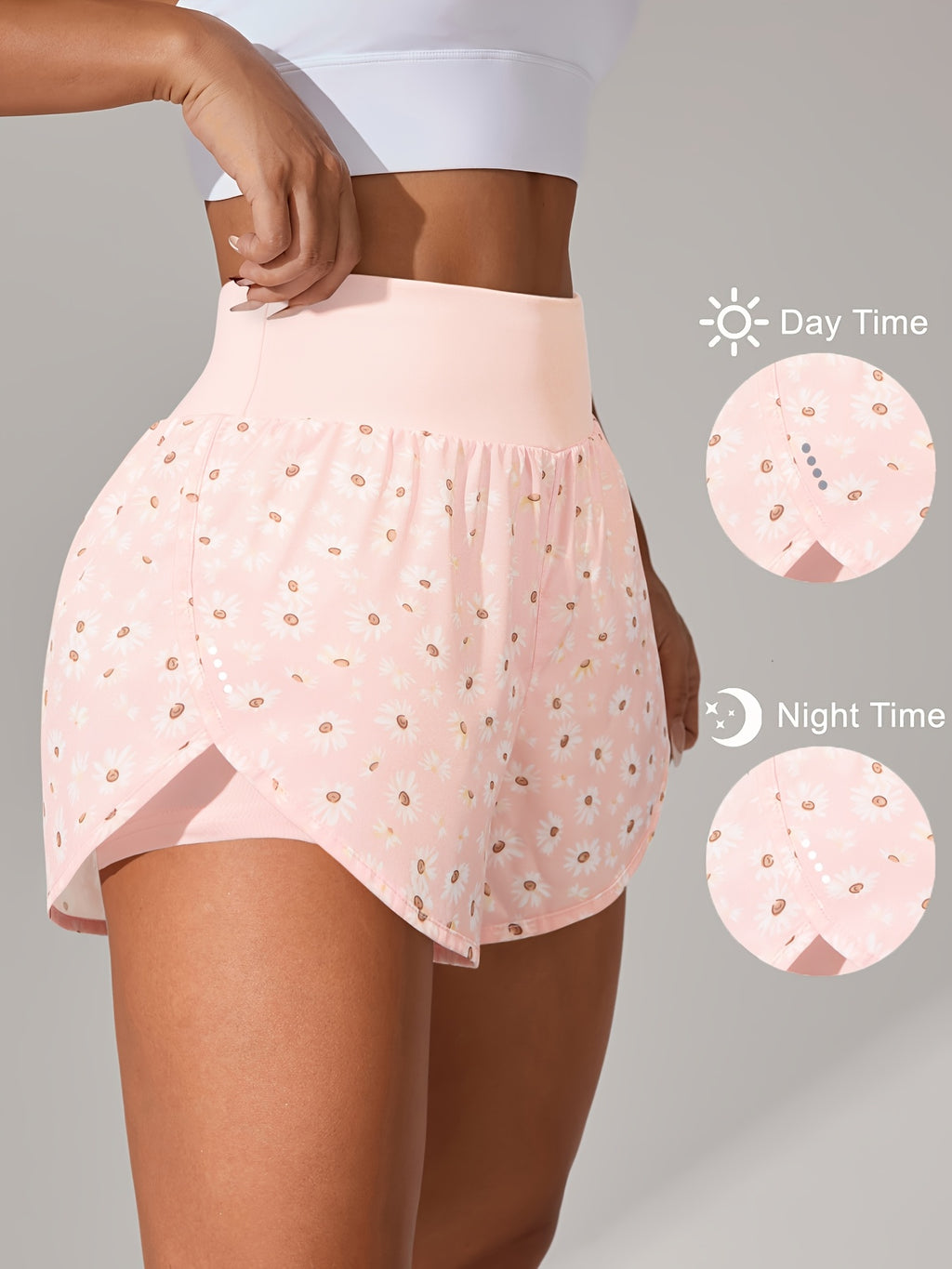 [Yoga Activewear] Women's Light Blue Yoga Shorts - Casual & Loose-Fit, High-Waisted with Ruffle Detail, Stretchy Polyester-Elastane Blend, Machine Washable, Perfect for Spring/Summer/Fall