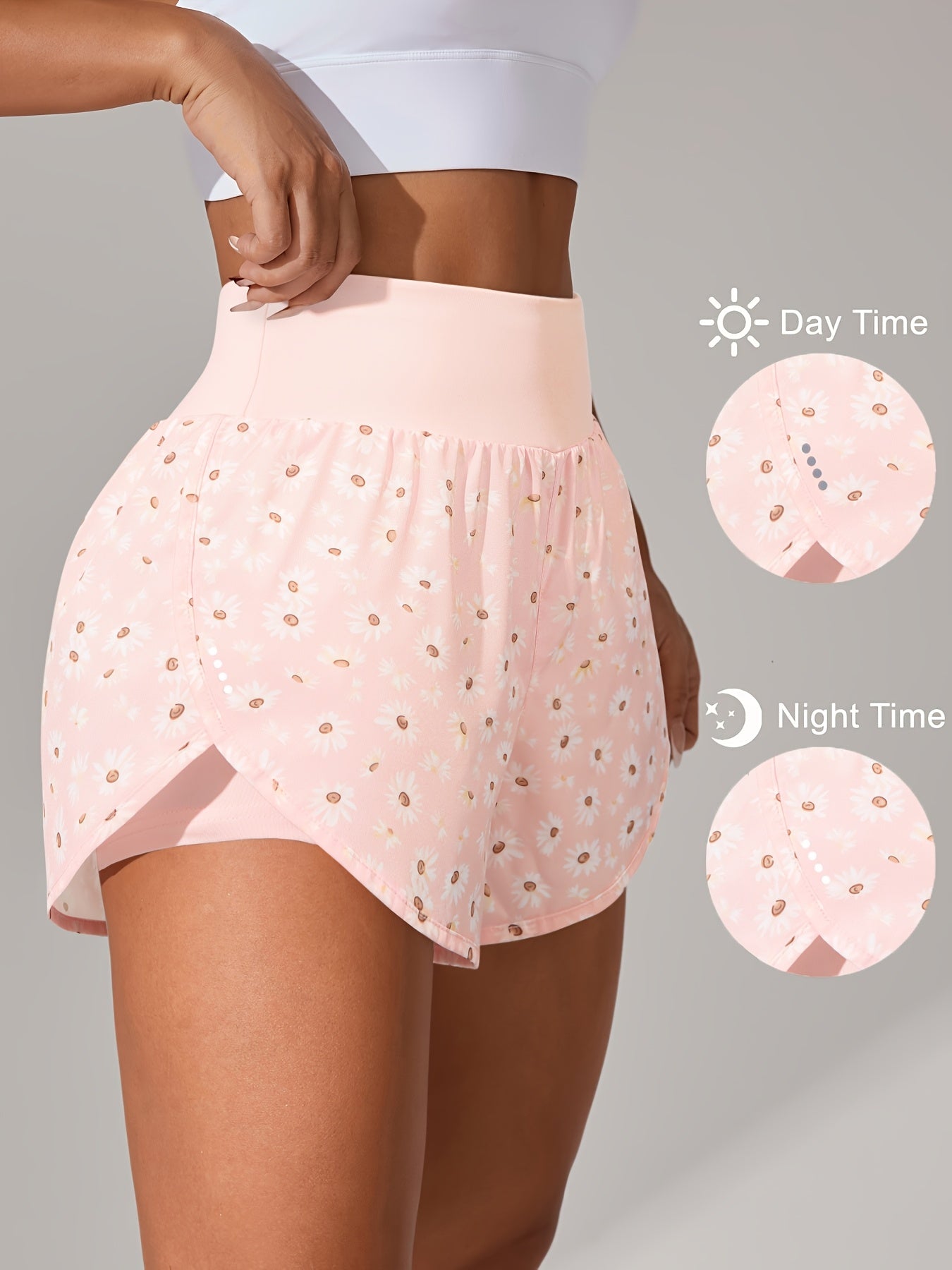 [Yoga Activewear] Women's Light Blue Yoga Shorts - Casual & Loose-Fit, High-Waisted with Ruffle Detail, Stretchy Polyester-Elastane Blend, Machine Washable, Perfect for Spring/Summer/Fall