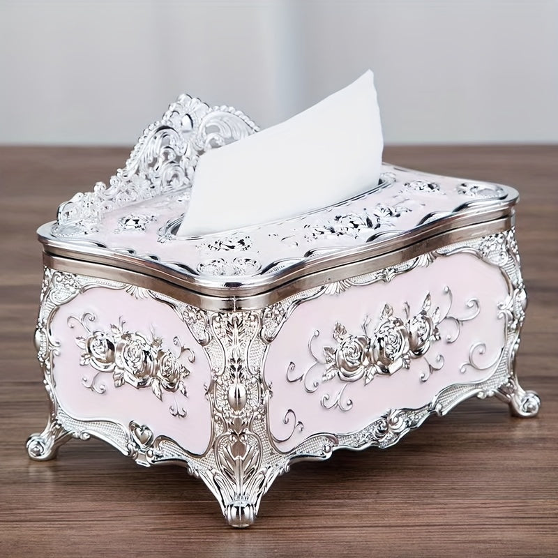 1pc Rose Crown Embossed Tissue Box - Luxurious Elegant Design Tissue Holders, Paper Holder, Napkin Holder - For Home, Living Room, KTV, Hotel, Bar, Club, Toilet, Bath - Perfect Gift for Housewarming & Wedding