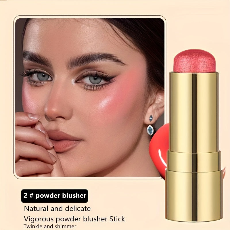 Multifunctional Highlighter Blush Stick - Brightening & Contouring Makeup Stick with Plant-Based Squalane, 3 Shades (Pink, Beige, Brown) for Cheeks, Lips, Eyes - Long-Lasting Shine, Easy Application, No Smudge, No Transfer, B