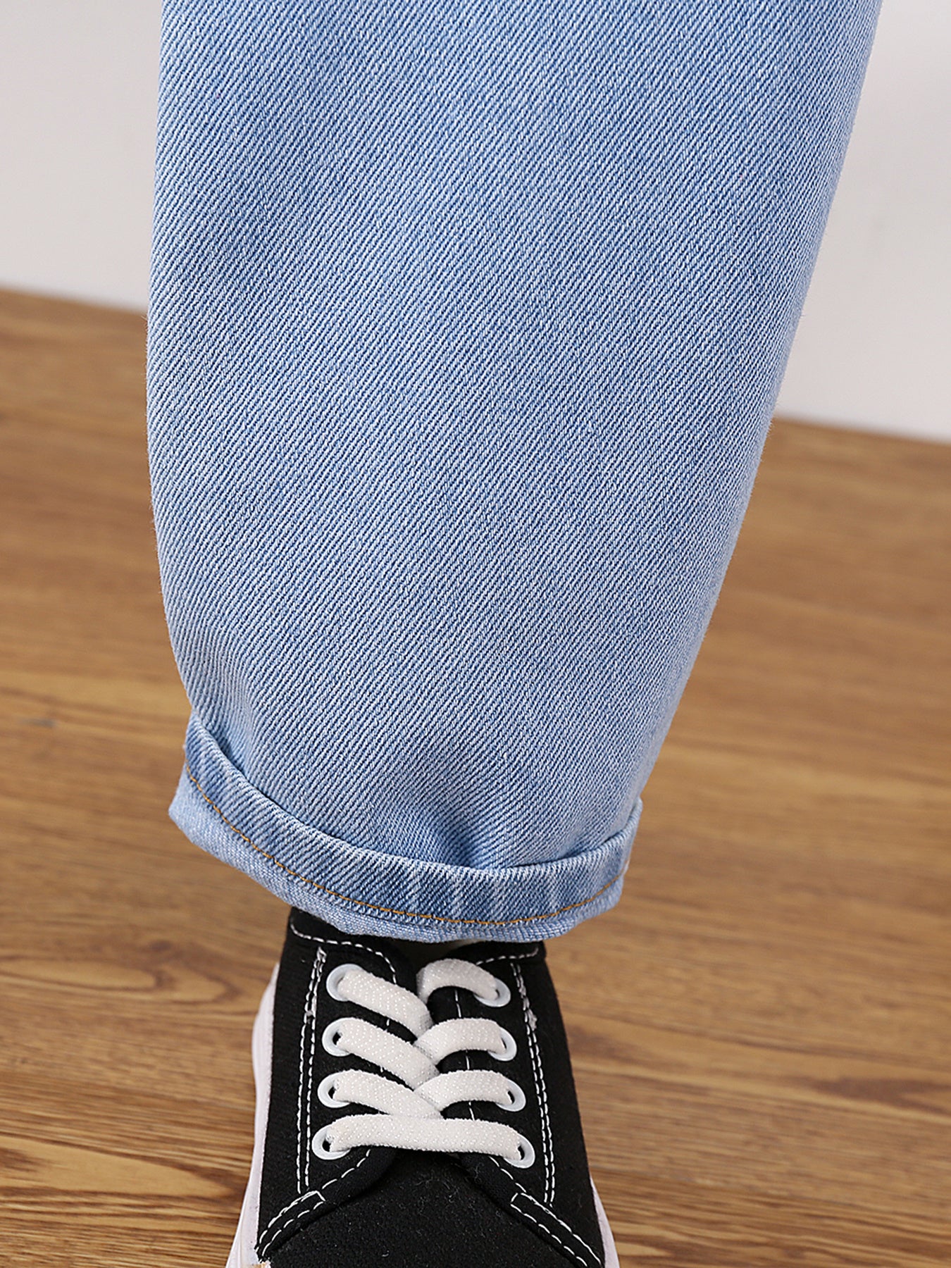 Girls Ripped Tapered Jeans, Cartoon Pattern Elastic Waistband Denim Jeans Kids Clothes