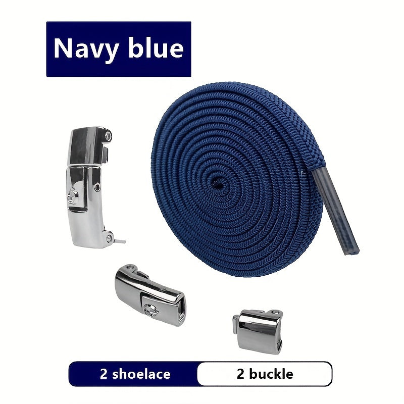 1Pair Elastic No-Tie Shoelaces, Lazy Metal Lock Laces For Women & Men