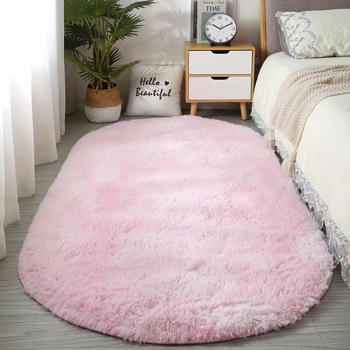 [Soft Polyester] Plush Oval Area Rug | Soft Polyester | Hand Washable | Bedroom and Living Room