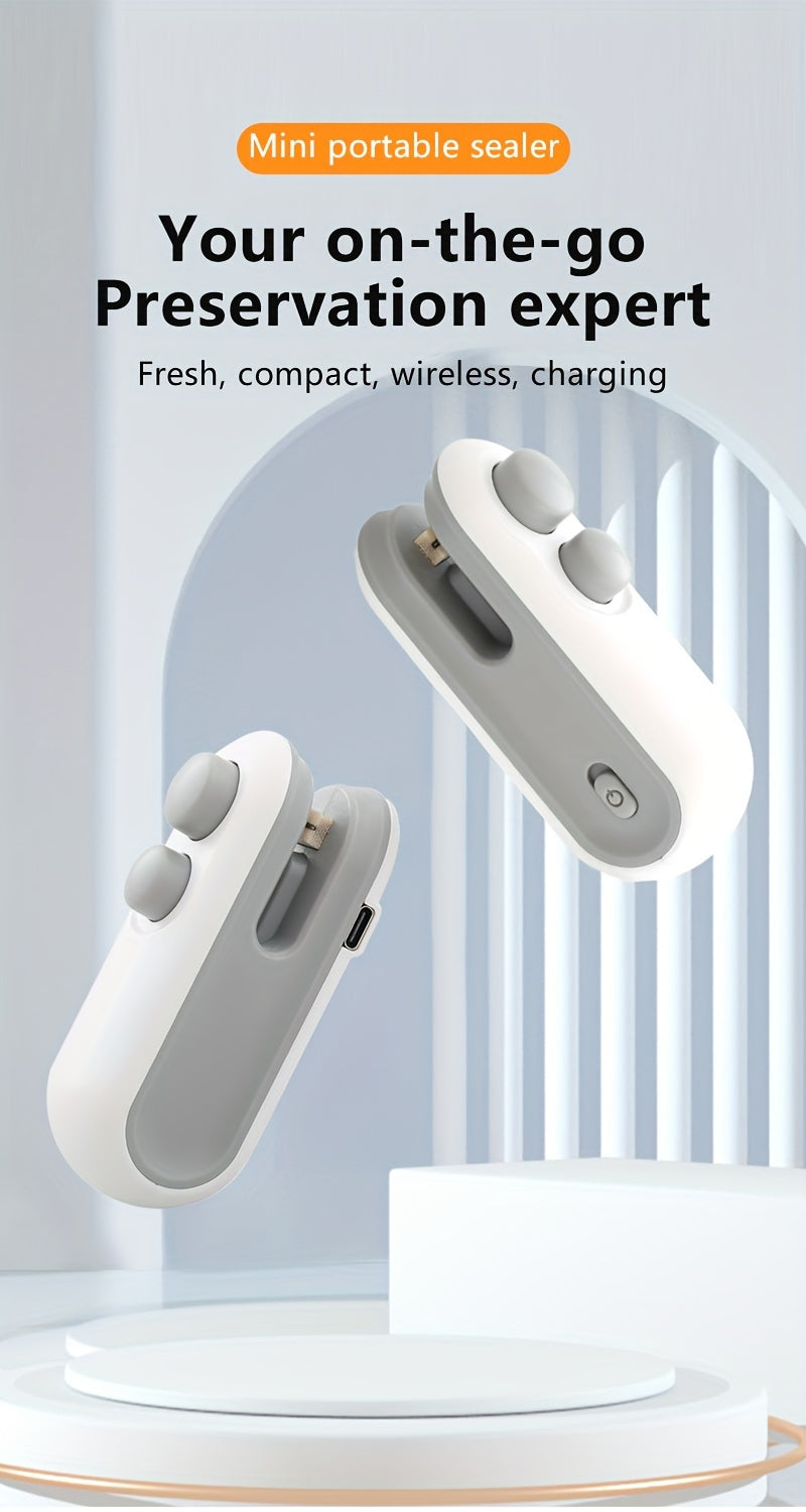 2-in-1 Rechargeable Mini Snacks Bag Sealer - USB-Powered Heat Seal & Cut Fresh Food Storage Bags, Compact Design with Built-in Battery, 16W, Plastic Material For Easy Storage & Freshness, Usb Powered Sealer, Durable Plastic S