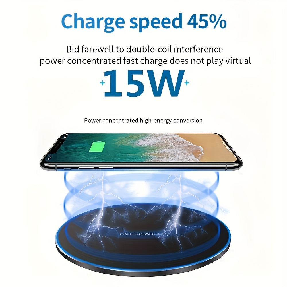 Desktop Wireless Charger, 15W Max Fast Wireless Charging Pad for iPhone 15/15 Pro/15 Plus/15 ProMax/14/14 Pro/14 Pro Max/14 Plus/13/13 Pro/13 Pro Max/13 Mini/12/11/8, Samsung S24/S24Ultra/S23 Ultra/S22/S21/S20/Note 20/10, Air