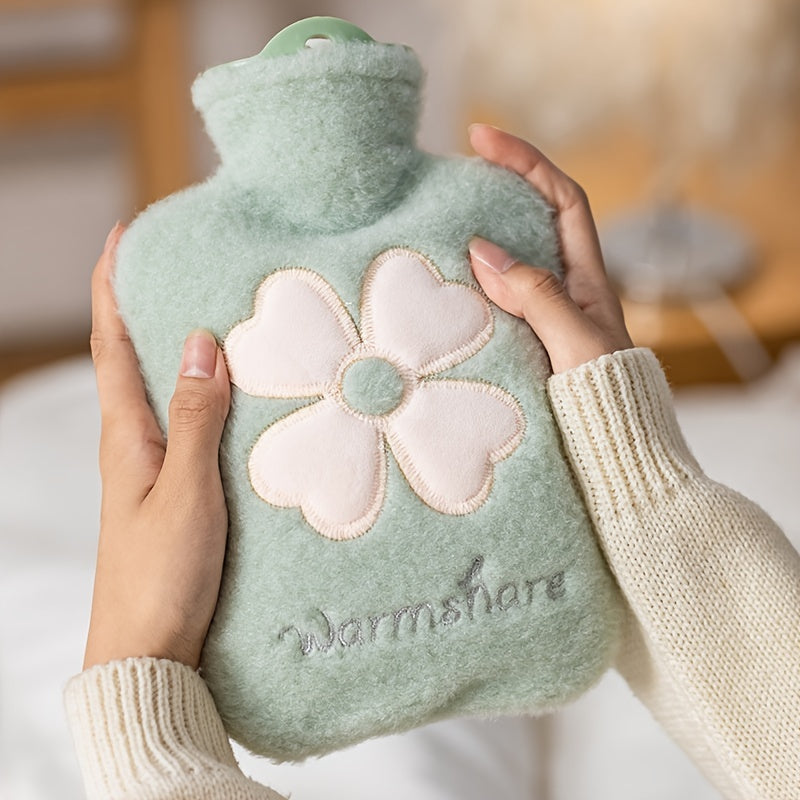 Warmshare 1.0 Liter Hot Water Bottle with Soft Green Cover - PVC, High Quality, Portable Hand and Feet Warmer for Bed Comfort, Bed Warmer | Plush Cover | Snuggleable Texture