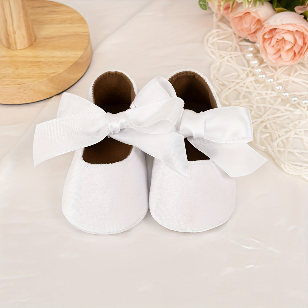 Charming Bowknot Princess Wedding Shoes for Youngsters - Soft Sole Mary Jane Flats, Lightweight Fabric Upper & Rubber Sole, All-Season Comfort, Ideal for Weddings and Special Occasions, Wedding Shoes for Brid