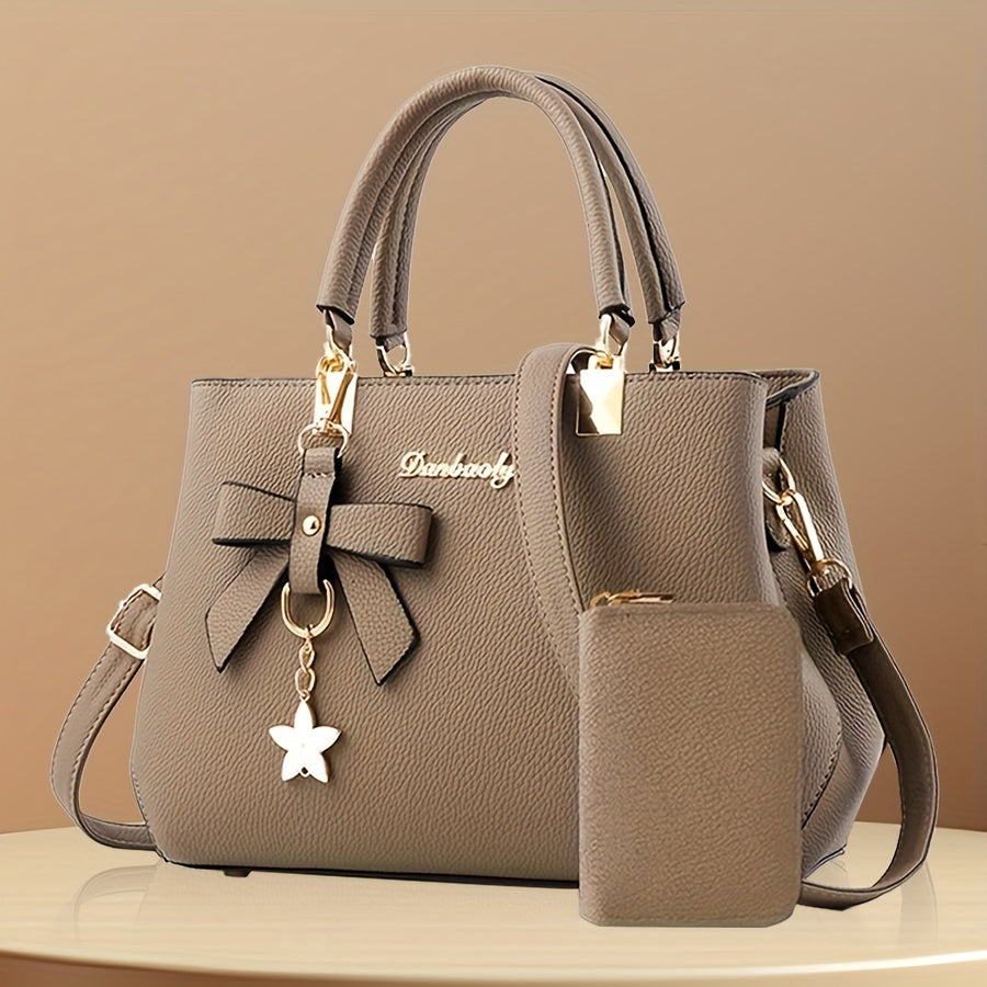 Bow Decor Handbags For Women, Trendy Crossbody Bag With Coin Purse, Top Handle Satchel Purse For Office