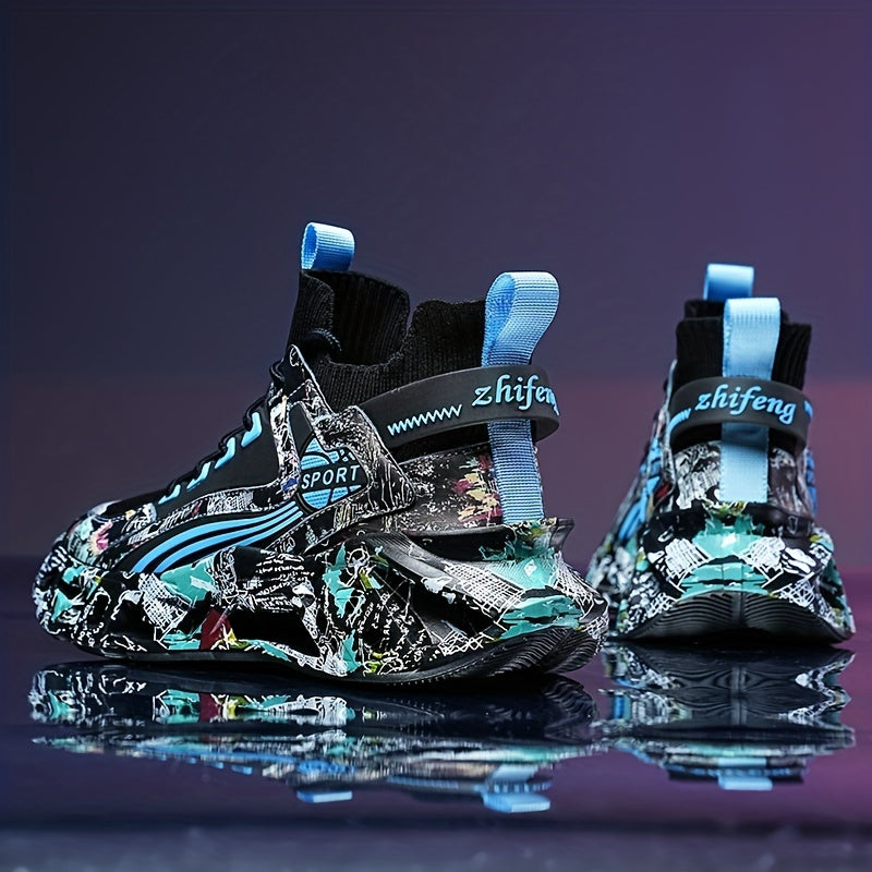 Shock-absorbing Breathable Graffiti Blade Type Men's Lace-up Sneakers - Running Shoes