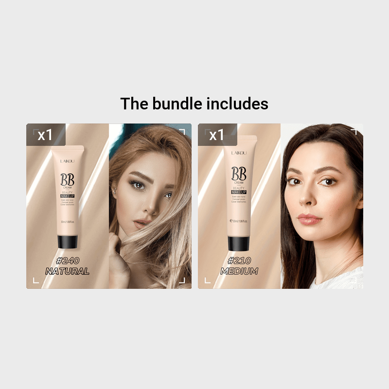LAIKOU Waterproof BB Cream Full Coverage Concealer, Natural/Ivory/Tan 30ml, Long Lasting Foundation Make Up, Oil Control, Even Skin Tone, Hide Pores