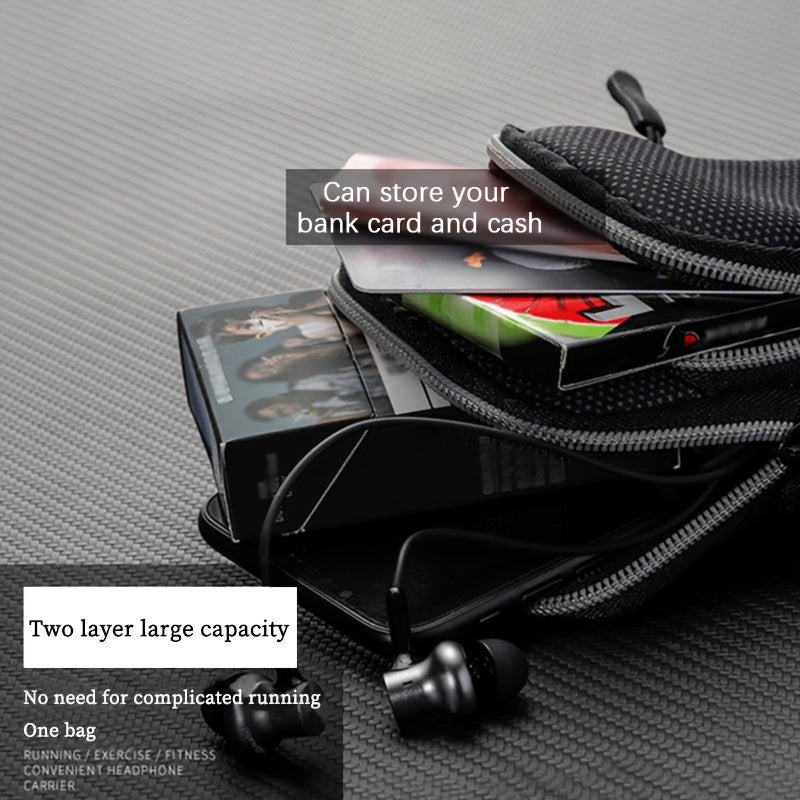 Ultra Slim Case Multi-Functional Universal Double Layer Zipper Sport Arm Case Phone Bag For Most Mobile Phones/earphones/small Charging Treasures/cosmetics/keys