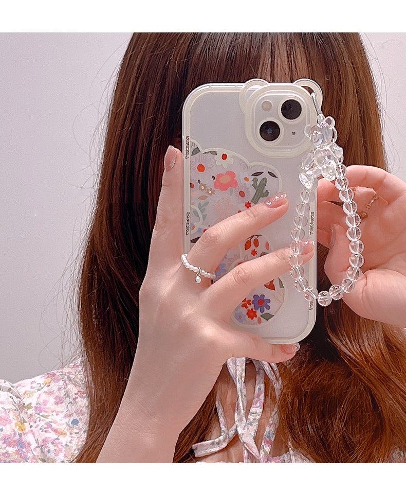Transparent Phone Case with 3D Bear Ear Flower Design, Compatible with Iphone Models 13, 11, 14 Pro Max, 12, XR, X, XS, And 7, Offering Soft