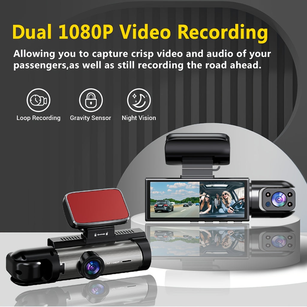 1080P Dual Camera Dash Cam For Cars With IR Night Vision, Loop Recording, And Wide Angle Lens, 8.03cm IPS Screen