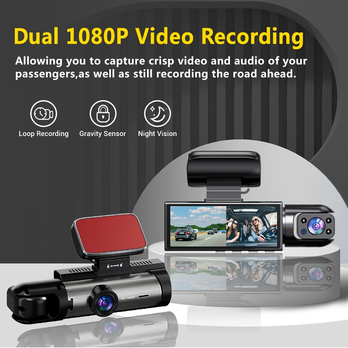 1080P Dual Camera Dash Cam For Cars With IR Night Vision, Loop Recording, And Wide Angle Lens, 8.03cm IPS Screen