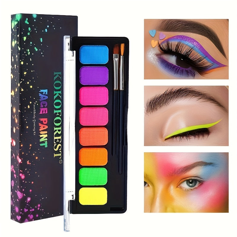 8-Color Water-Soluble Makeup Palette for Art, Halloween, Mardi Gras, Parties and Cosplay - Water-Activated Eyeliner and Facial Paint with Easy Clean-Up