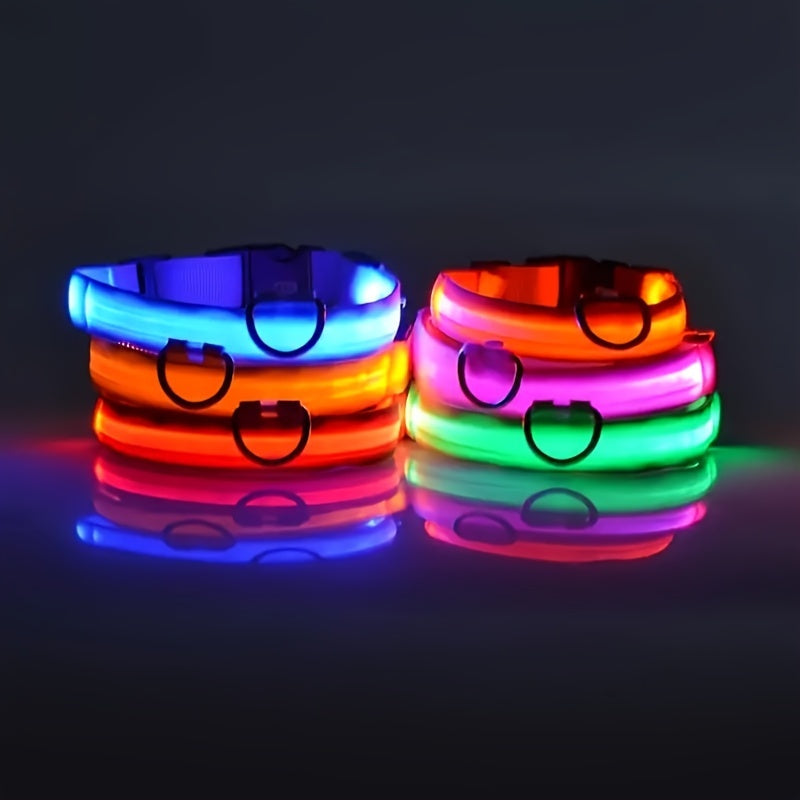 Reflective Light Up Dog Collar - Adjustable, Striped, Glowing for Night Safety and Visibility
