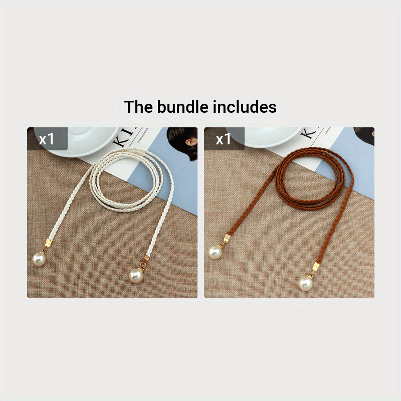 Braided Thin Belt Women's Decor Waist Rope Women's Sweet Dress Tie Waist Chain Skirt With Pearl Waist Accessories