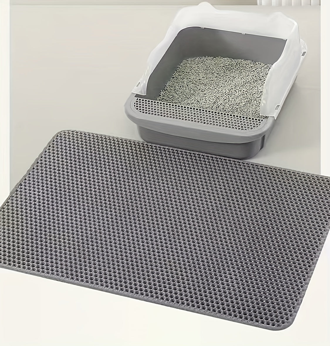 Cat Litter Mat, Beautiful Honeycomb Cat Litter Box Catcher Pad, Suitable for Cats, Odor Control Double Layer, Urine Waterproof, Washable, Phthalate-Free