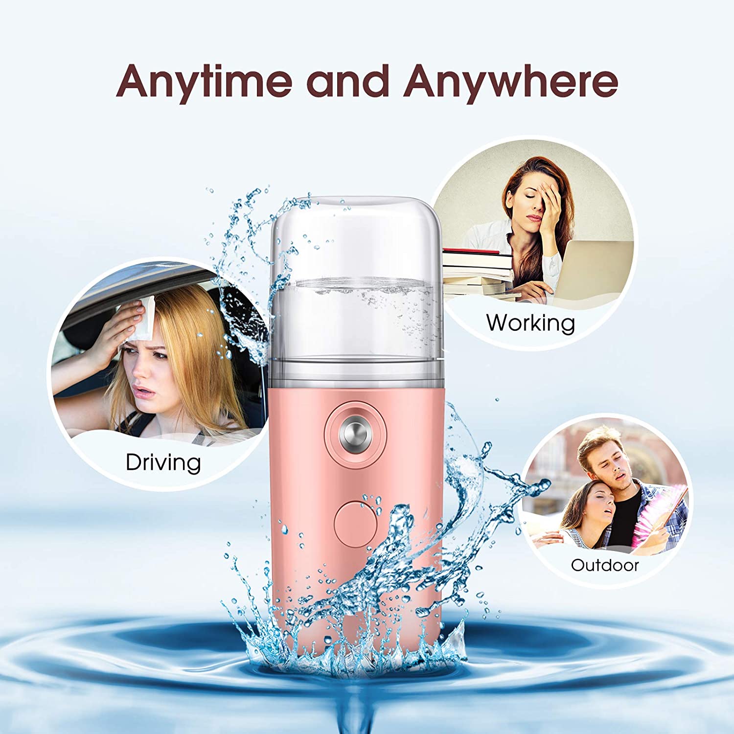 Cloud Prime Portable Mini USB Rechargeable Mist 30ml - Long-Lasting Battery, Formaldehyde-Free, 3 Colors (White/Pink/Red) with Ergonomic Design for Face & Body Hydration, Travel-Friendly Skincare Tool, Sleek Cylindrical Desig