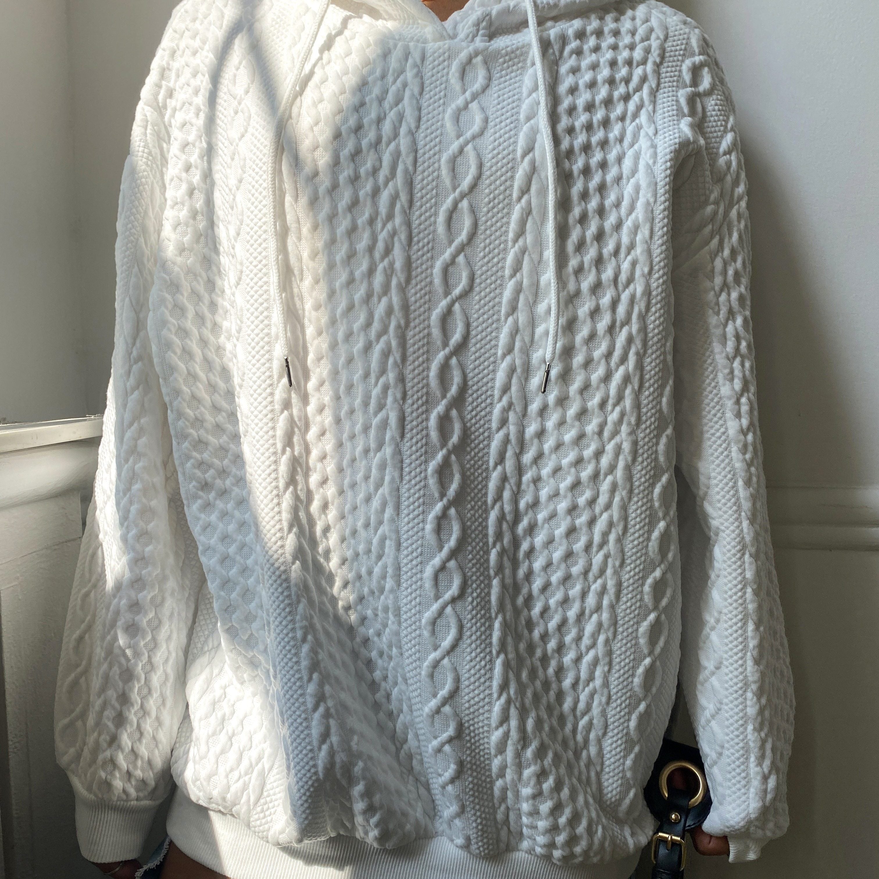 [Solid Ribbed Hoodie] Plus Size Women's Solid Ribbed Long Sleeve Hoodie - Slight Stretch Drawstring Sweatshirt