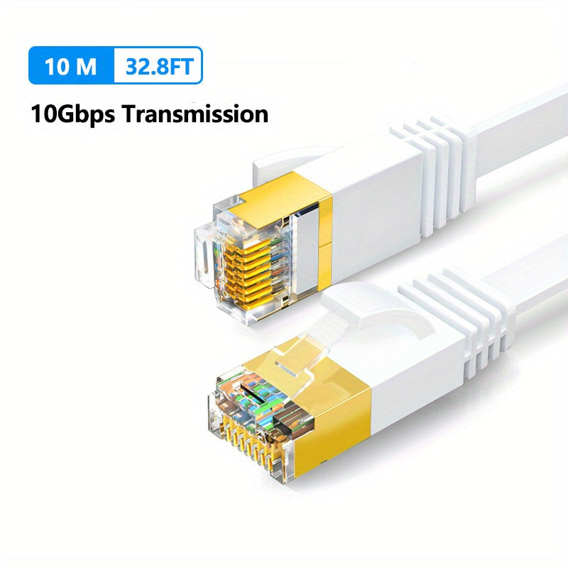 Cat 7 Ethernet Cable High Speed, Shielded Flat Internet Cable With Clips.