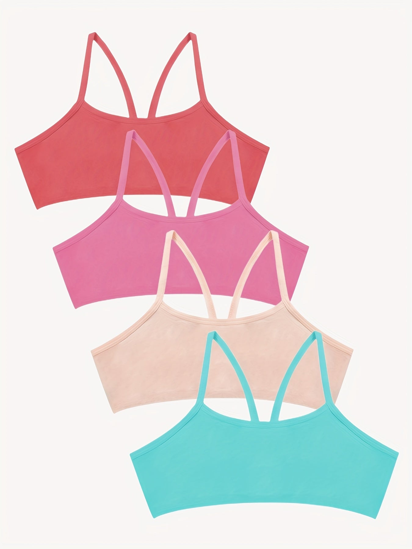 Holiday Style 4pcs Girls Training Bras Stretchy Sports Bralette Sleeveless Crops Tank Tops Underwears For 6-14 Years Old Kids