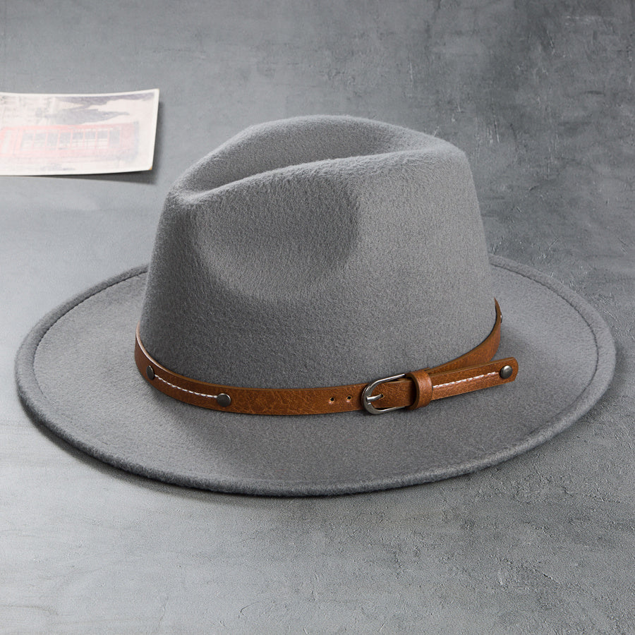 Men's Retro Felt Top Hat, Leather Buckle Accessory, Jazz Hats