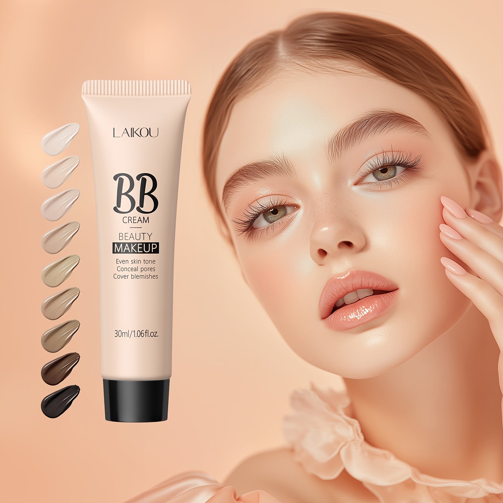 LAIKOU Waterproof BB Cream Full Coverage Concealer, Natural/Ivory/Tan 30ml, Long Lasting Foundation Make Up, Oil Control, Even Skin Tone, Hide Pores