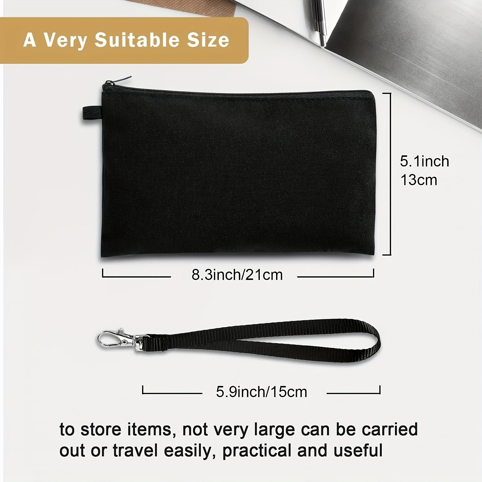 10pcs Cosmetic Bags Sublimation Blank Heat Transfer Makeup Bags With Wristband Lanyards For DIY Craft Travel Canvas Zipper Pencil Bags (8.3 X 5.1 Inch/21.08 X 12.95 Cm)