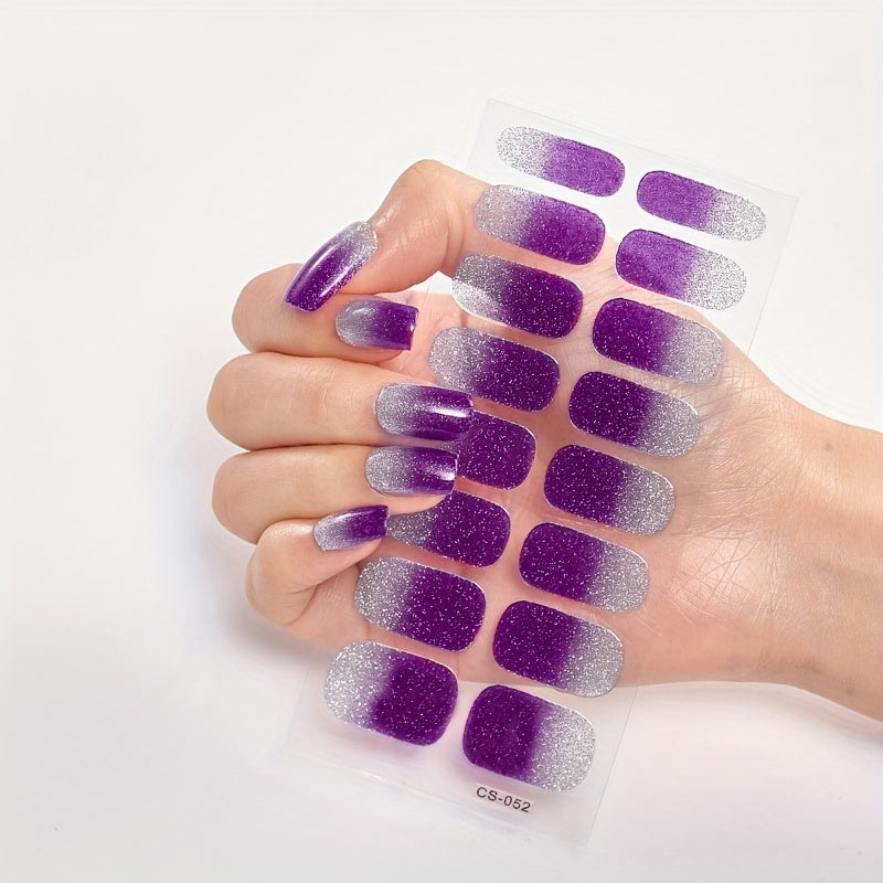 Glitter Gradient Nail Art Stickers - Self-Adhesive Nail Strips for Women - Full Coverage Nail Decals for a Stunning Manicure