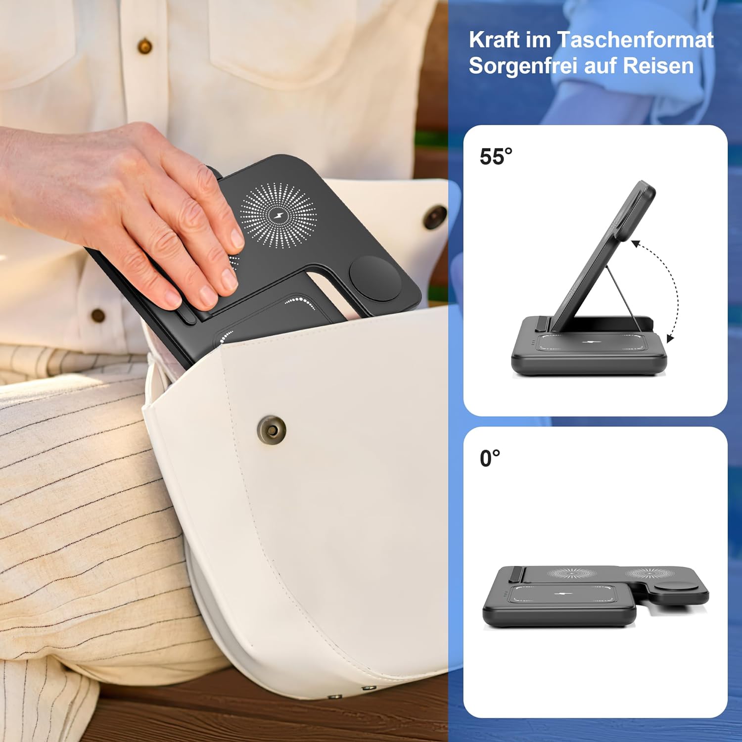 Wireless Charger, 3 in 1 Charging Station, With Adapter，15W Qi Fast Foldable Magnetic Stand Dock Replacement for iPhone 16 15 14 13 12 11 Pro Max XS XR X, iWatch 10 9 8 7 6 5 4 3 SE, AirPods 4 3 Pro (With Adapter)